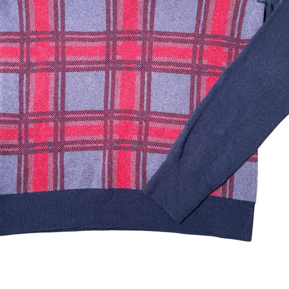 Equipment Femme Cecile V-Neck Sweater Wool Yak Blend Plaid Red Blue Size Medium - Picture 4 of 8